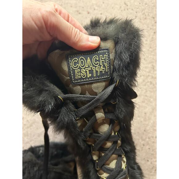 Coach Monogram C Rabbit Fur Lined Lace Up Boots Women’s 8 - Picture 8 of 10